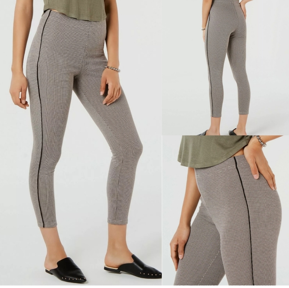 HUE Houndstooth Knit leggings High Waist Brown XSMALL 0-2 NEW